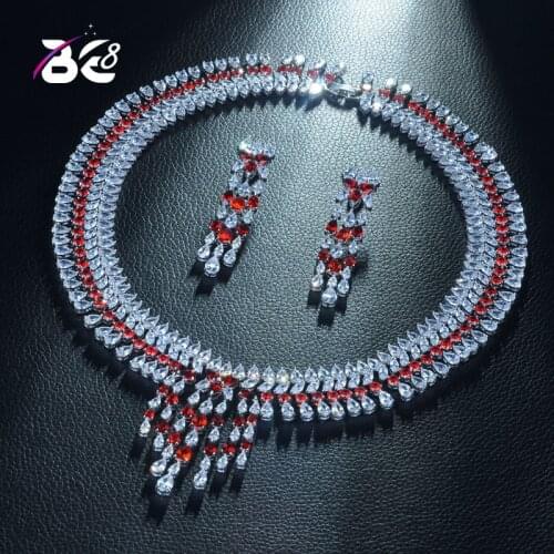 Be 8 Newest Sparking Brilliant AAA CZ Water Drop Design Necklace Earrings Wedding Bridal Jewelry Sets Dress Accessories S340