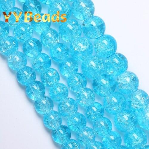 Natural Sky Blue Cracked Crystal Stone Beads Round Loose Charm Spacer Beads For Jewelry Making DIY Bracelets Accessories 8-12mm