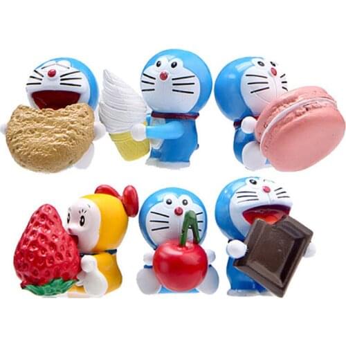 6pcs/set 3-5cm Funny Happy Doraemon Strawberry Macaron Toy Miniatures PVC Action Figures Dolls Anime Figure Figurines Kids Toys