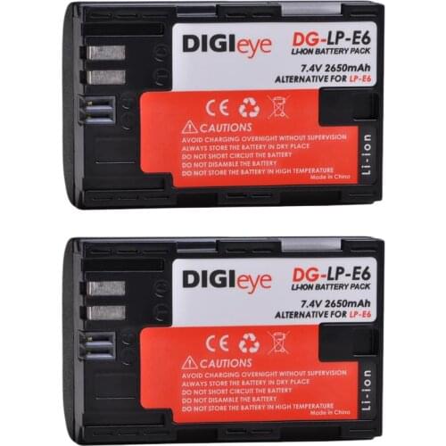 LP-E6 LP E6N Battery 2 Pack 2650 mAh Compatible with 5D Mark II, III, IV, 5DS, 5DS R, 6D, 60D,6D Mark II, 7D, 7D Mark II,70D
