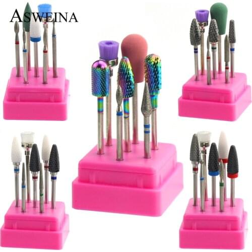 7pcs Milling Cutters Ceramic Diamond Rainbow Nail Drill Bit Set Manicure Electric Machine Accessories Tools Cuticle Remove Burr