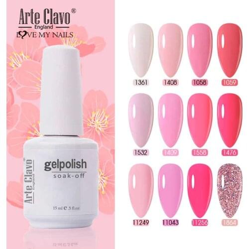 Arte Clavo Nail Gel Polish Pink Manicure Varnishes Gel For Nail Art Decoration UV Gel With Base Top Coat 15ml Gel Polish