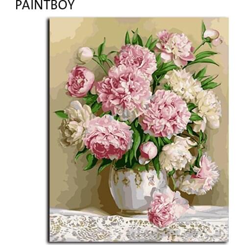 PAINTBOY Framed Pictures Painting By Numbers Rose Flower Handwork Canvas Oil Painting Home Decor For Living Room GX8855