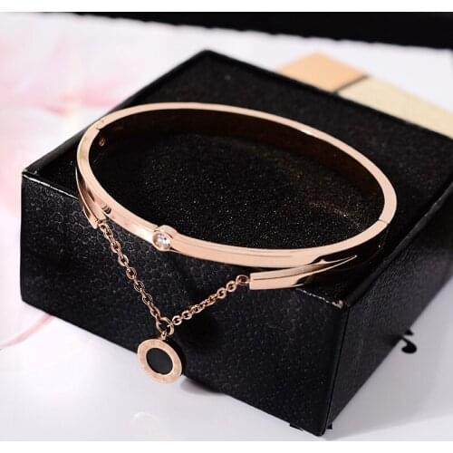 YUN RUO Fashion Roman Number Pendant Bangle Double Faces Rose Gold Color Titanium Steel Jewelry Woman Birthday Gift Never Fade