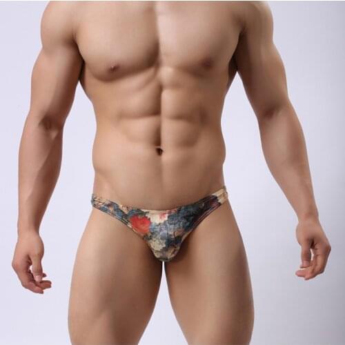 Brand Howe Ray mens gay underwear fashion breathable milk silk retro palace printing triangle underwear sexy print briefs