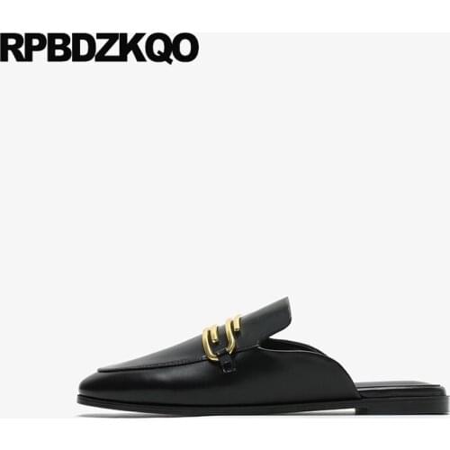 Mules summer designer shoes china rubber sole ladies metal women slip on chinese round toe slippers black flats fashion 2019