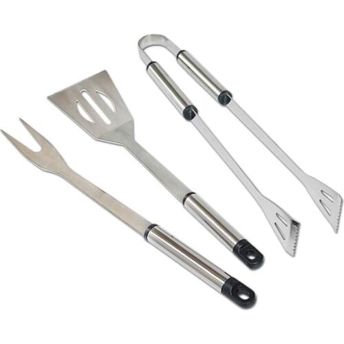 3Pcs/Set Stainless Steel Barbecue Grilling Tools Set BBQ Tongs Fork Spatula Utensil Chrome BBQ Tools Camping Cooking Tools