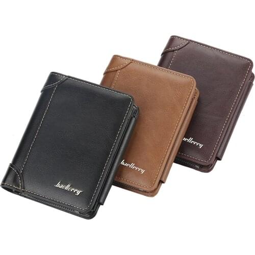 New Mens Wallet Korean Version Three Fold Vertical Zipper Buckle Coin Purse Short Wallet Retro Coin Clip Wallet