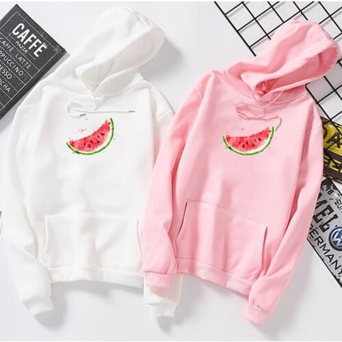 Autumn Winter Hooded Watermelon Graphic Print Sweatshirt Woman Harajuku Women Pullover Kawaii White Oversized Hoodie Tops Female