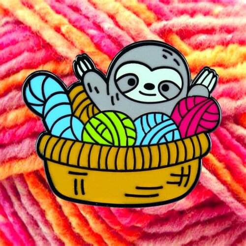 Rainbow Sloth in a Yarn Ball Basket Enamel Brooch Pin Hat Bag Collar Lapel Pins Badges Women Mens Fashion Jewelry Accessories
