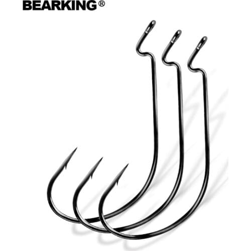 BEARKING 50pcs Per Set Fishing Soft Worm Hooks High Carbon Steel Wide Super Lock Fishhooks Soft Lure Jerk Hooks Bait Tackle