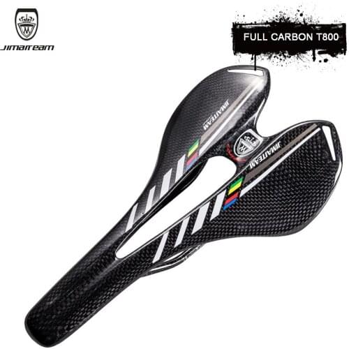 JIMAITEAM Full Carbon Fiber Saddle For Driving Curved Hollow Bicycle Saddle Cushion Mountain Bike Car Road Bike Seat Color Label