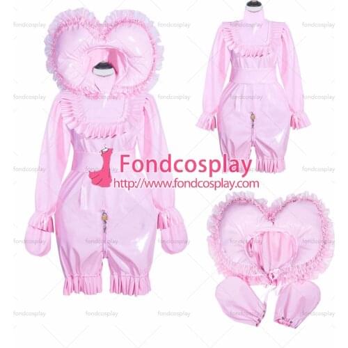Fondcosplay adult sexy cross dressing sissy maid short French Lockable pink thin PVC Romper bonnet Jumpsuit Tailor-made[G4012]