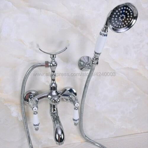 Bathtub Faucets Brass Luxury Chrome Silver Shower Faucet Set Ceramic Handle Handheld Rain Shower Head Faucet Mixer Tap Kna246