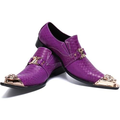 Purple Snake Men Flats Luxury Pointed Toe Slip on Man Alligator Party Loafers Plus Size Handmade Mens Runway Wedding Shoes