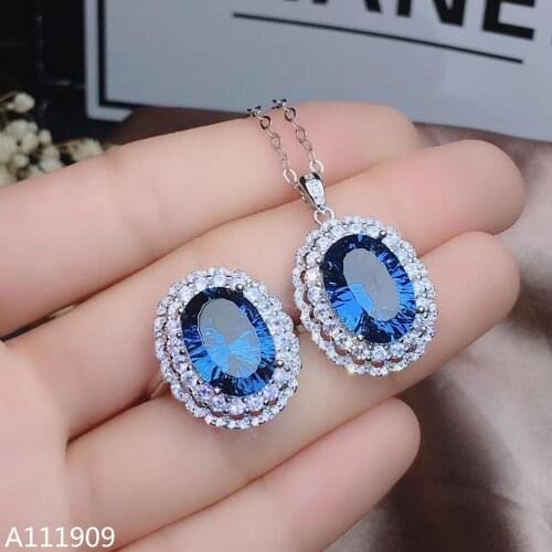 KJJEAXCMY boutique jewelry 925 sterling silver inlaid Natural Blue topaz pendant ring Womens suit support detection luxurious
