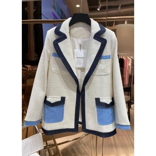 Autumn High 2021FW Quality Women Patchwork Tweed Jacket Coat For Female OL Casual Luxury Overcoat 2 Color Gdnz 6.30