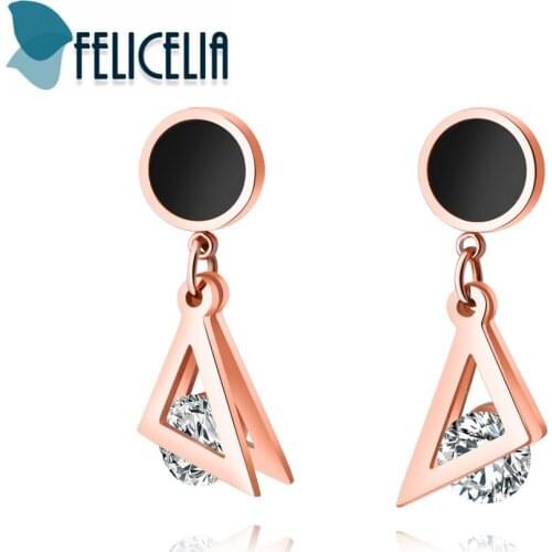 Felicelia Stunning Cubic Zirconia Rose Gold Color Earrings For Women Girls Triangle Design Crystal Drop Earring Delicate Jewelry