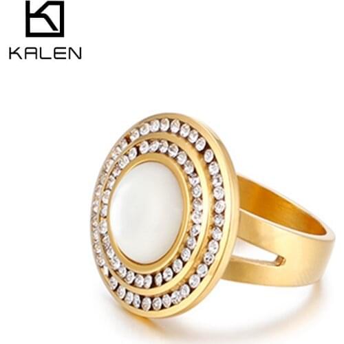 Kalen Fashion Anillos Mujer Tri-Color Stainless Steel Rings For Women Shell & Zircon Wedding Bands Rings Women Christmas Gifts