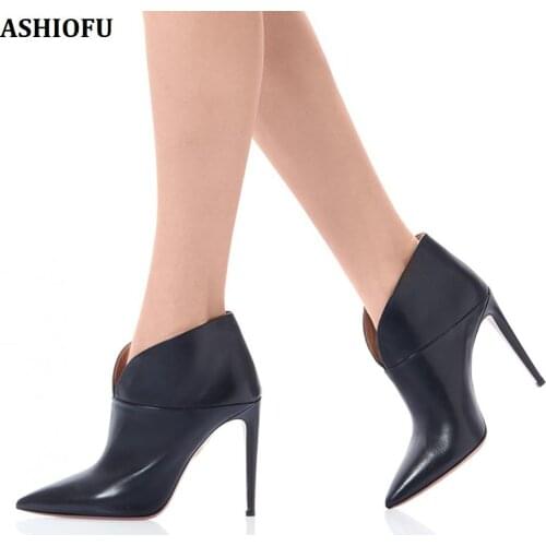 ASHIOFU New Womens High Heel Pumps V-neck Party Prom Dress Shoes Ballet-toe Sexy Office Club Fashion Court Shoes