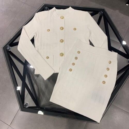 2021FW Autumn High Quality Women Knitted Cardigan Sweater With A-Line Skirt For Female 2 Piece Sets Suits 2 Color Ddxgz2 7.01