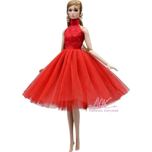 1 Set Doll Elegant Dress Handmade Red Bride Dress Outfit Wedding Dress Up Accessories for Barbie Doll Skirt Toy