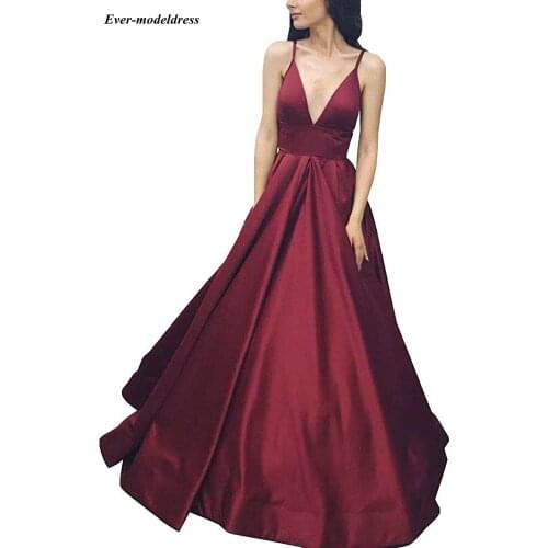 2021 Simple Prom Dresses Pocket Spaghetti Pleats V-Neck Floor Length Royal Blue Burgundy Evening Party Gowns Robe De Soiree