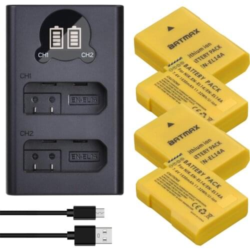 Batmax EN-EL14 EN-EL14A EL14 Battery+LED USB Dual Charger for Nikon D3100 D3200 D3300 D3400 D3500 D5600 D5100 D5200 P7000
