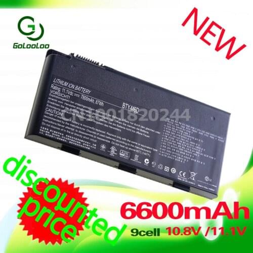 Golooloo 11.1v 6600MaH laptop battery BTY-M6D E6603 for MSI GT60 GT660 GT663 GT660R GT663R GT670 GT680 GT680DX GT680DXR GT680R