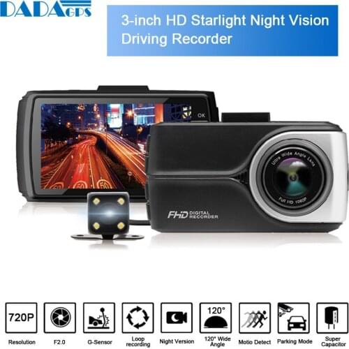 Car DVR Camera 3.0 Inch screen Dash Cam Dual Lens Night Vision Dash cam G-sensor Rear view camera Automatic camera