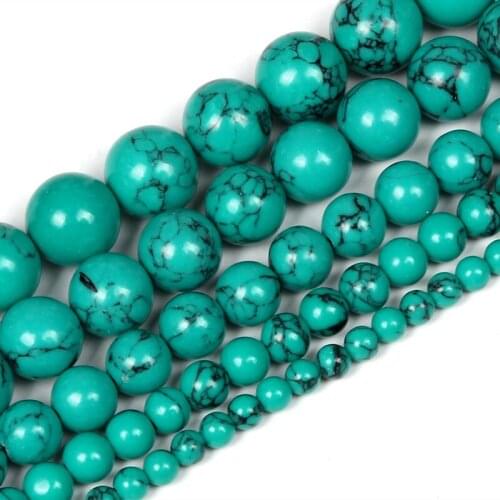 Natural Stone Beads Green Turquoise Howlite Stone Round Loose DIY Bead for Jewelry Making Bracelet Necklace Strand 4/6/8/10/12MM