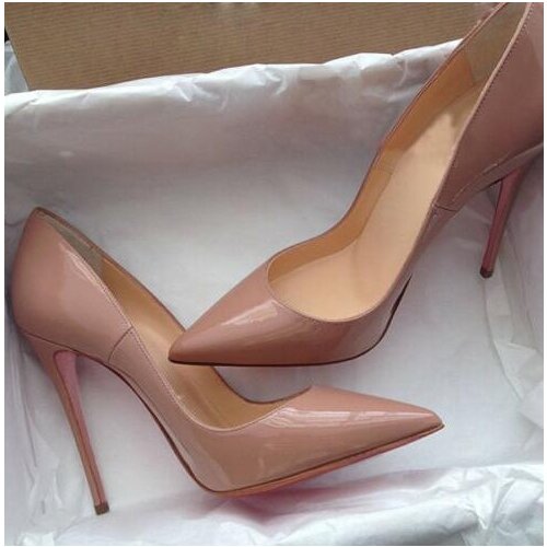 Carpaton Womens Sexy 12cm High Heels Pointy Toe Stilettos Slip On Party Pumps 35-42 Patent Leather Thin Heels Dress Shoe Nude