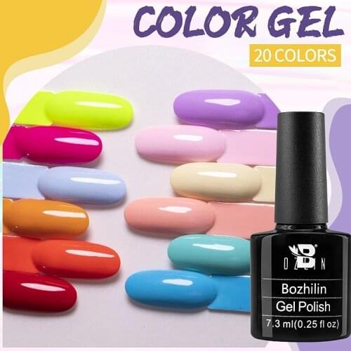 BOZLIN 7.3ML Color Gel Soak Off UV Gel Nail Polish 20 Colors Semi Permanent Varnishes Nails Art Design Manicures Long Lasting