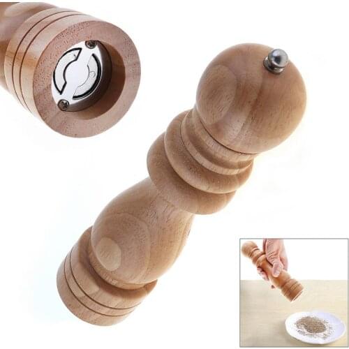 Wooden Salt Pepper Grinder Spice Mills Hand Movement Wood Pepper Mill with Ceramic Grinding Cord for Kitchen Cooking Tools