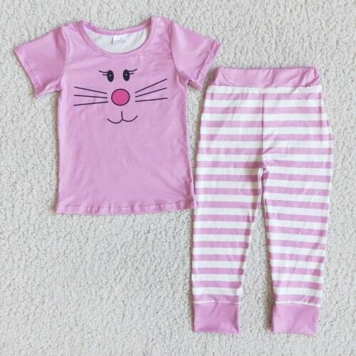 Boutique childrens baby Girls Pajamas Pink sleep wear boutique Shorts pants set wholesale RTS Summer Outfits