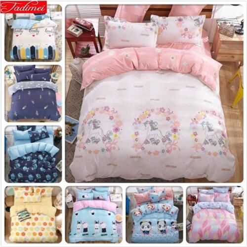 Child Student Kids Cute Cartoon Stripe Plaid 4pcs Set Bed Sheet Pillowcase Duvet Cover Twin Double Single Size New style Modern
