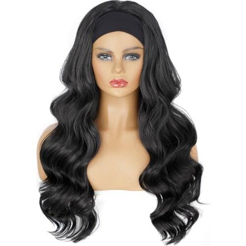 Vigorous Synthetic Long Wavy Headband Wig Black Headband Wigs For Women Natural Hair for Daily Party Wear Easy to Wear