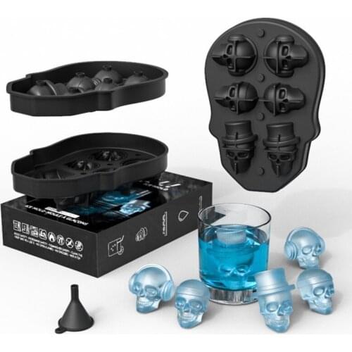 6 Capacity D Skull Ice Cube Mold Reusable Food-grade Silicone Material Easy to Take Out Suitable for Whiskey Cocktails Drinks