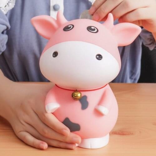 CNY Red Ox Piggy Bank Cartoon Figure Shatter-Proof Money Saving Box the Chinese Zodiac Cow Decor Gift for Kids PUO88