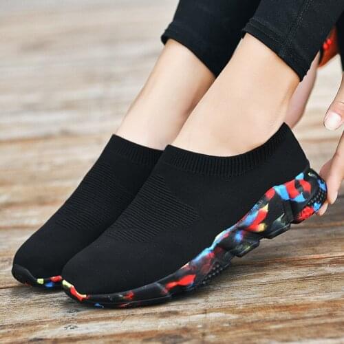 Women Shoes Knitting Sock Sneakers Women Lightweight Casual Slip On Flat Laides Shoes Woman Plus Size Loafers Walking Famela5524