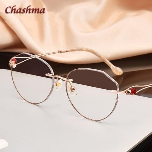 Chashma Round Eyewear Retro Prescrpiton Glasses Titanium Diamond Women Rimless Optical Frames Tint Colored Lenses