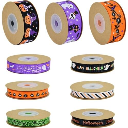 10yard Halloween Printed Polyester Ribbon Handmade Design Grosgrain Ribbons DIY Materials Halloween Party Gift Wrapping Supplies