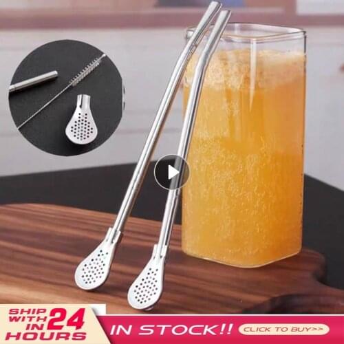 1PC Tea Filter Straw Spoon Stainless Steel Teaspoon Gourd Reusable Tea Tools Drinking Straw Spoon Washable Coffee Drink Tea Tool