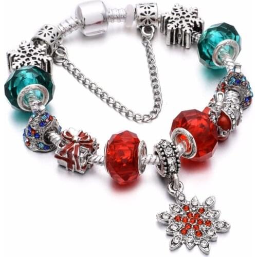 Fashion Christmas DIY Crystal&Glass Santa Claus Beads Charm bracelets For Women Brand Bracelets Pulsera