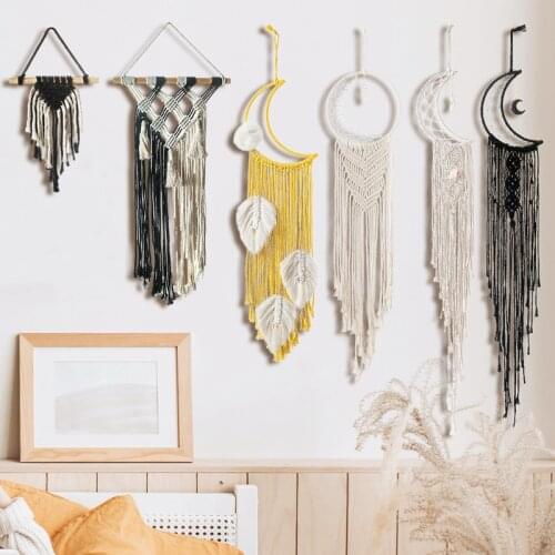 Moon and Star Macrame Wall Hanging Tapestry Eid Mubarak Cotton Boho Hand-Woven Tapestry Home Decoration Farmhouse Dorm Room Deco