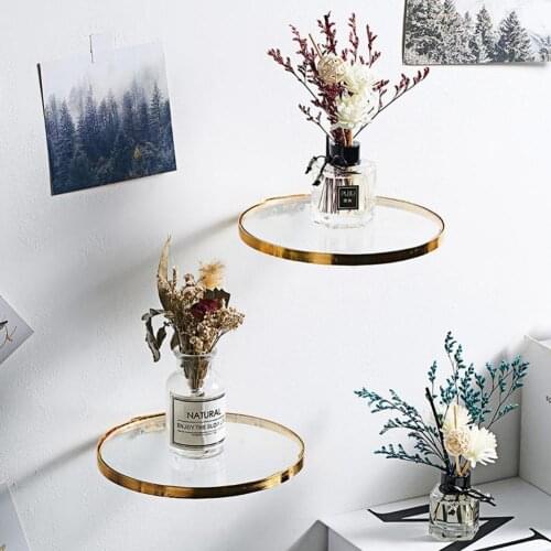 2021 New Plant Floating Shelf Modern Home Decor Wrought Iron Wall Mounted Glass Ledge Rack for Restaurant Home Hotel Wholesale