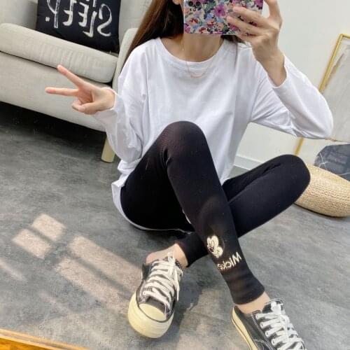 New Mickey womens Autumn Winter Wear Nine-Point Leggings Plus Velvet Thickened Thread Cotton Embroidery Cartoon Stretch Pants