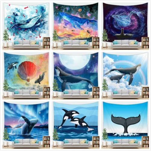 Ocean Whale Fish Carpet Mat Wall Hanging Tapestry Boho Home Decor 100x70cm 150x130cm 150x150cm 200x150cm