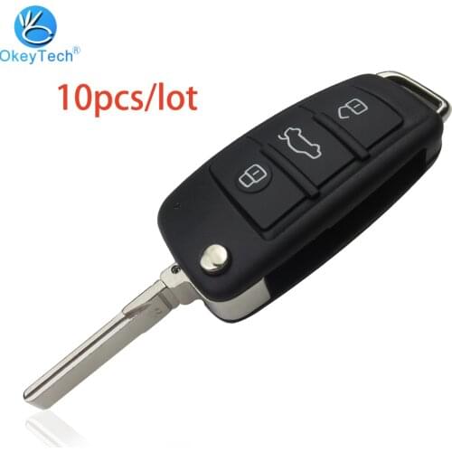 OkeyTech 10pcs/lot Flip Folding Replacement Remote Key Shell Fob For Audi Q7 A3 A4 A6 A6L A8 TT Case Uncut Blade High Quality