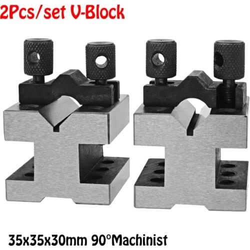 Precision Matched Pair Precise 35x35x30mm 90°Machinist 2pcs V-Block Ground Pair with Clamp Set Multi-use Gauge Gage Tool